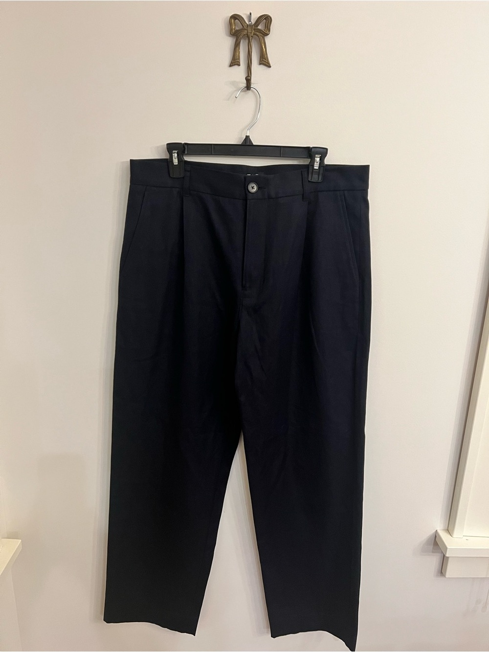 NWT Madewell Pleated Twill Trousers in Dark Navy Preppy Italian Cotton Size 34